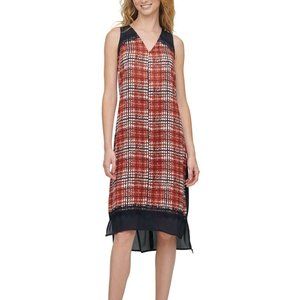 DKNY Printed Sleeveless Shift Dress Russet & Navy L